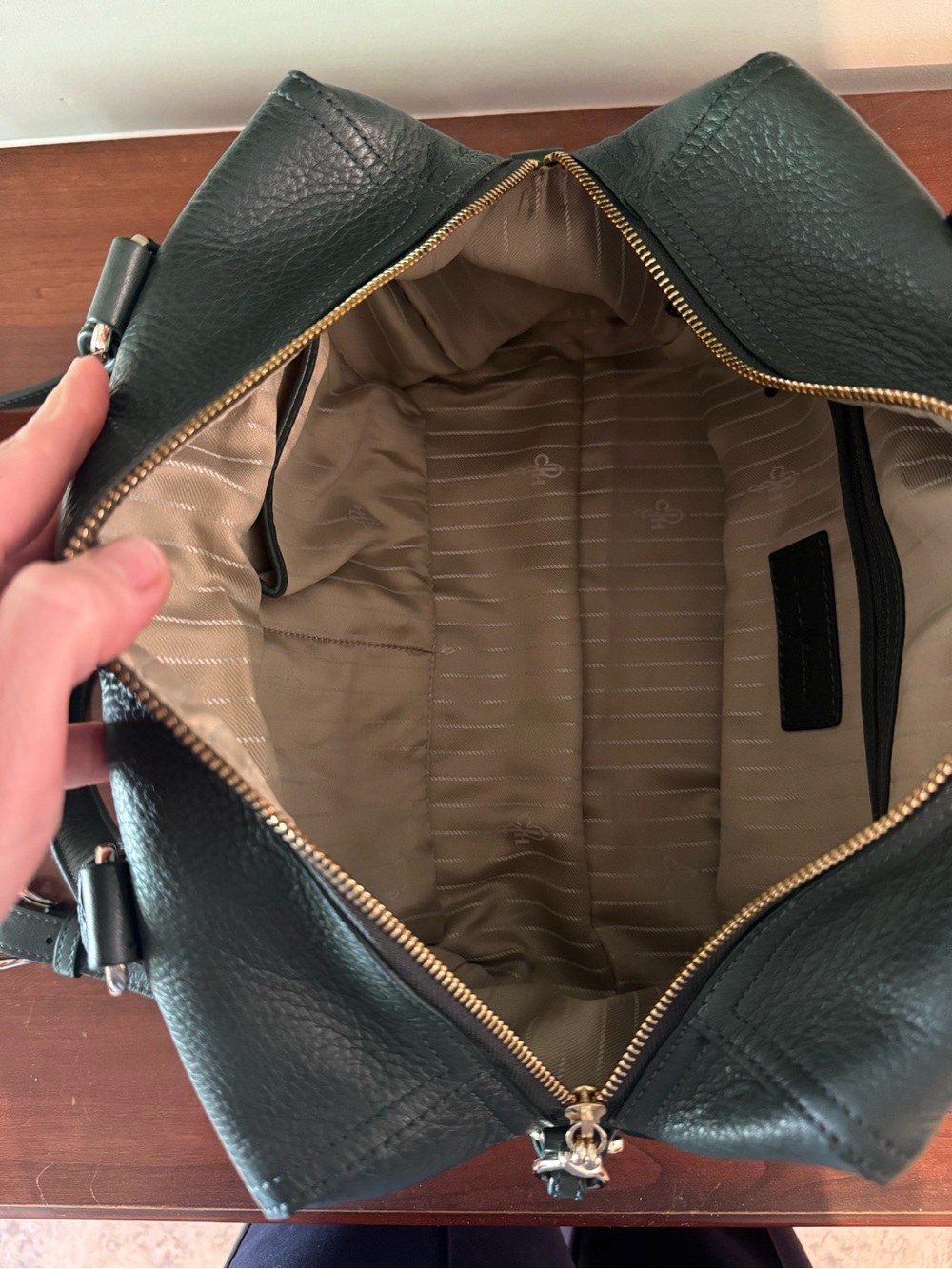 Cole Haan Pebbled Leather Satchel Crossbody Bag Forest Green Double Pocket EUC - Picture 7 of 9